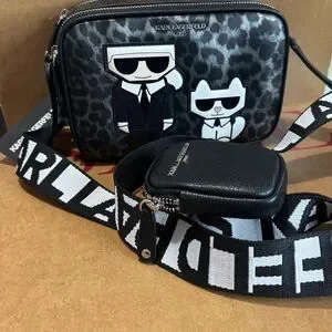 Karl Lagerfeld Black and White Graphic Messenger Bag karl lagerfeld Maybelle Leopard Print Camera Bag | eBay main image 3